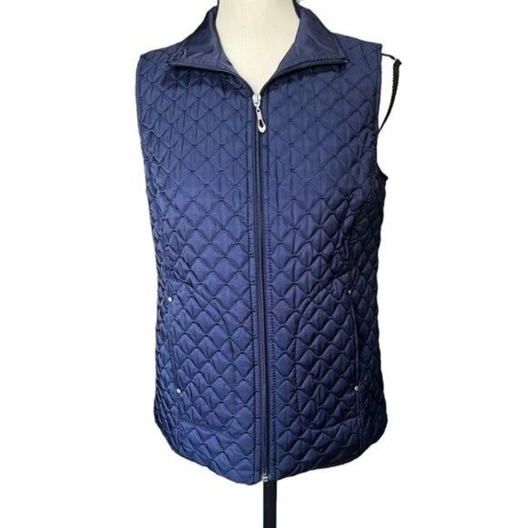 Allison Daley Navy Quilted Polyester Vest Womens Size 4P w/ Zip Pockets - Picture 1 of 9
